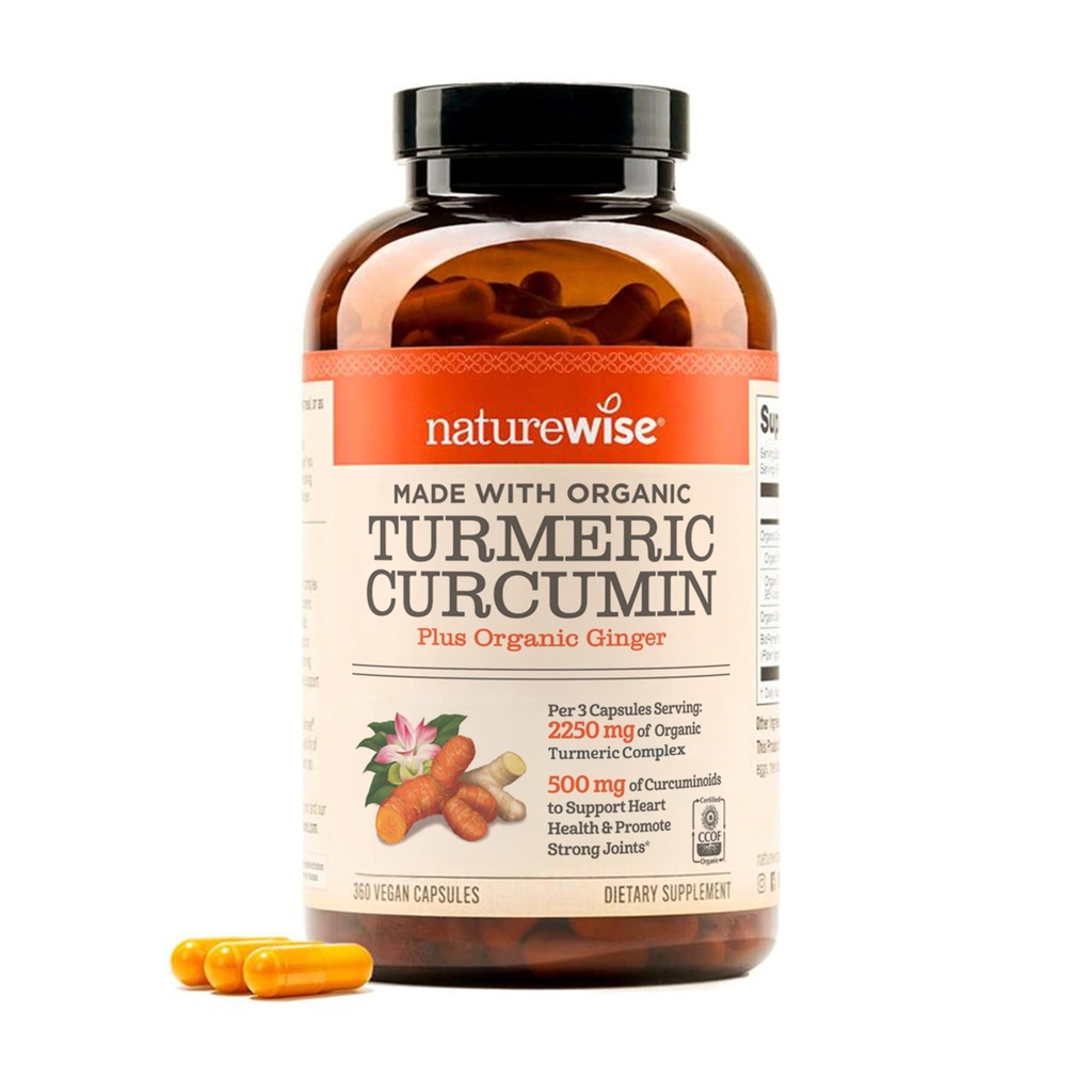 NatureWise Curcumin Turmeric 2250mg - 95% Curcuminoidy & BioPerine Black Pepper Extract pro pokročilou absorpci - Denní společná a imunitní zdravotní podpora - Vegan, Non- GMO, 360 Počet [120- Day Supply]