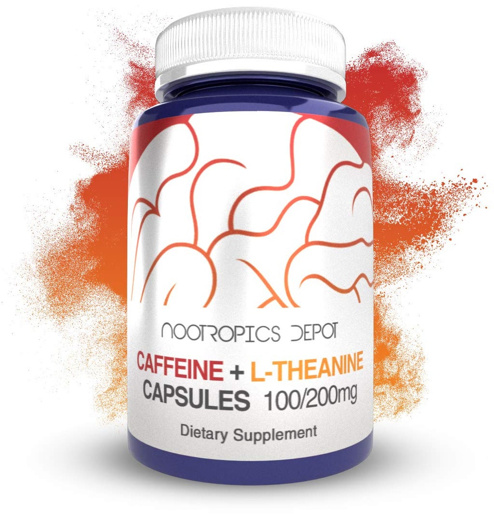 Nootropics Depot Kofein a L- Theanine Kapsle 124; 60 pilulek coffeine 124; Obsahuje 100mg kofeinu a 200mg L- Theanine coffein 124; přírodní doplněk coffee 124; Energy Booster coffee 124; Mental Focus + Alerness coffee 124; Coffee Alternative