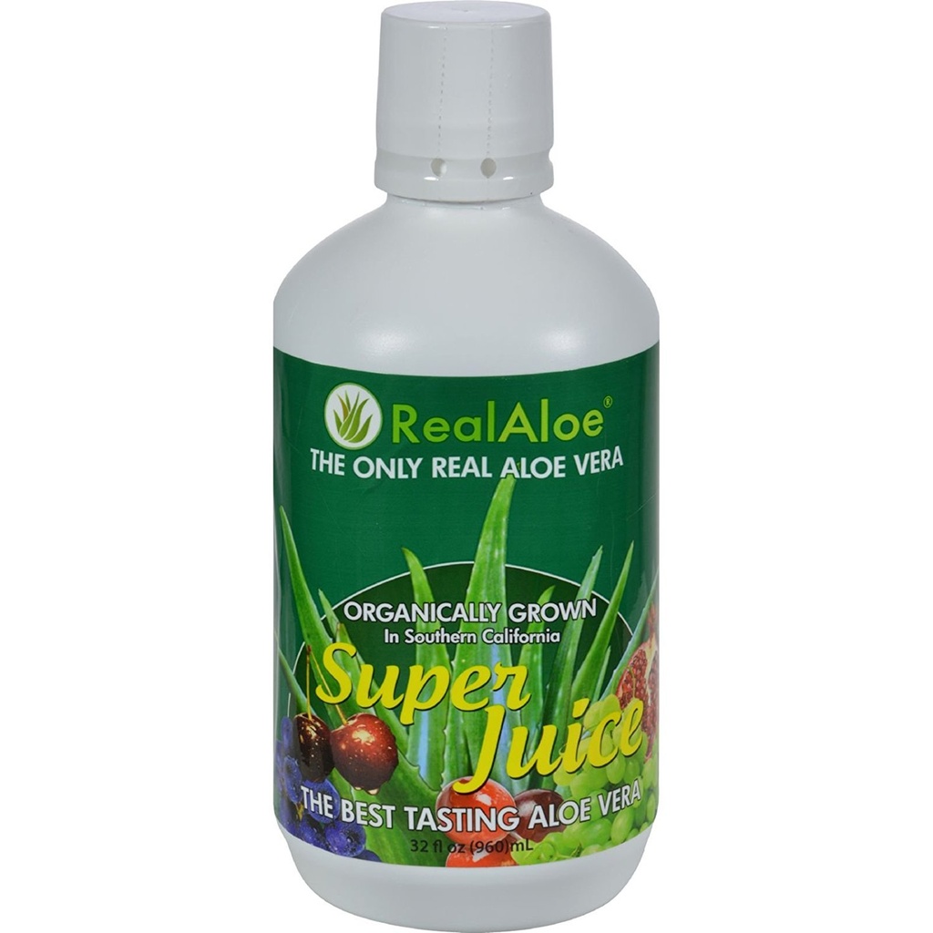 Real Aloe Aloe Vera Super Juice - Organicky vypěstovaná - No Bitter Taste - 32 fl oz (balení po 4)