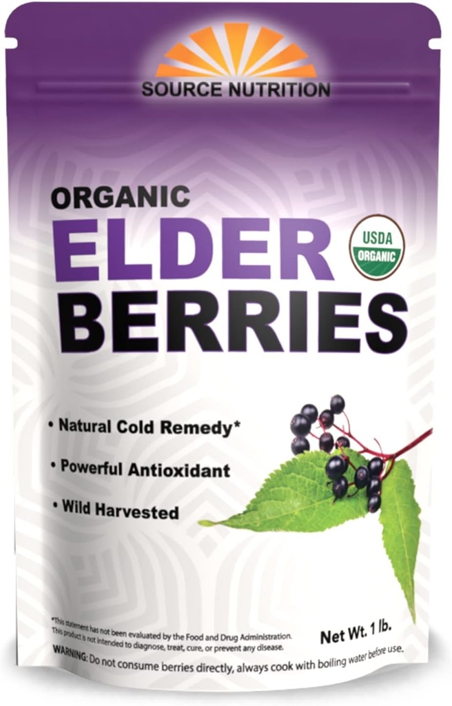 USDA Organic Sured Elderberry - Celé evropské Elderberry, Responsibly Wild Crafted, Perfect for Tea, Syrups, and More - Sambucas Nigra - 1 libra (Certified Organic)