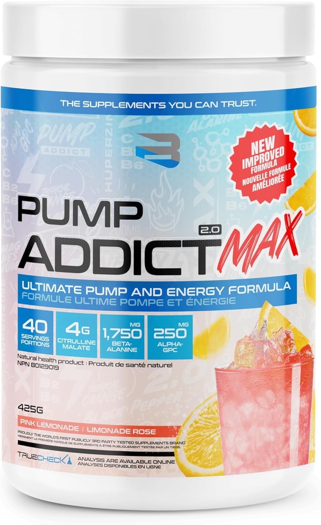 Věřit doplňky - Pump Addict Max Pre- Workout Powder - Vylepšená energie, Focus, a Endurance... (40 Serving, Pink Lemonade)