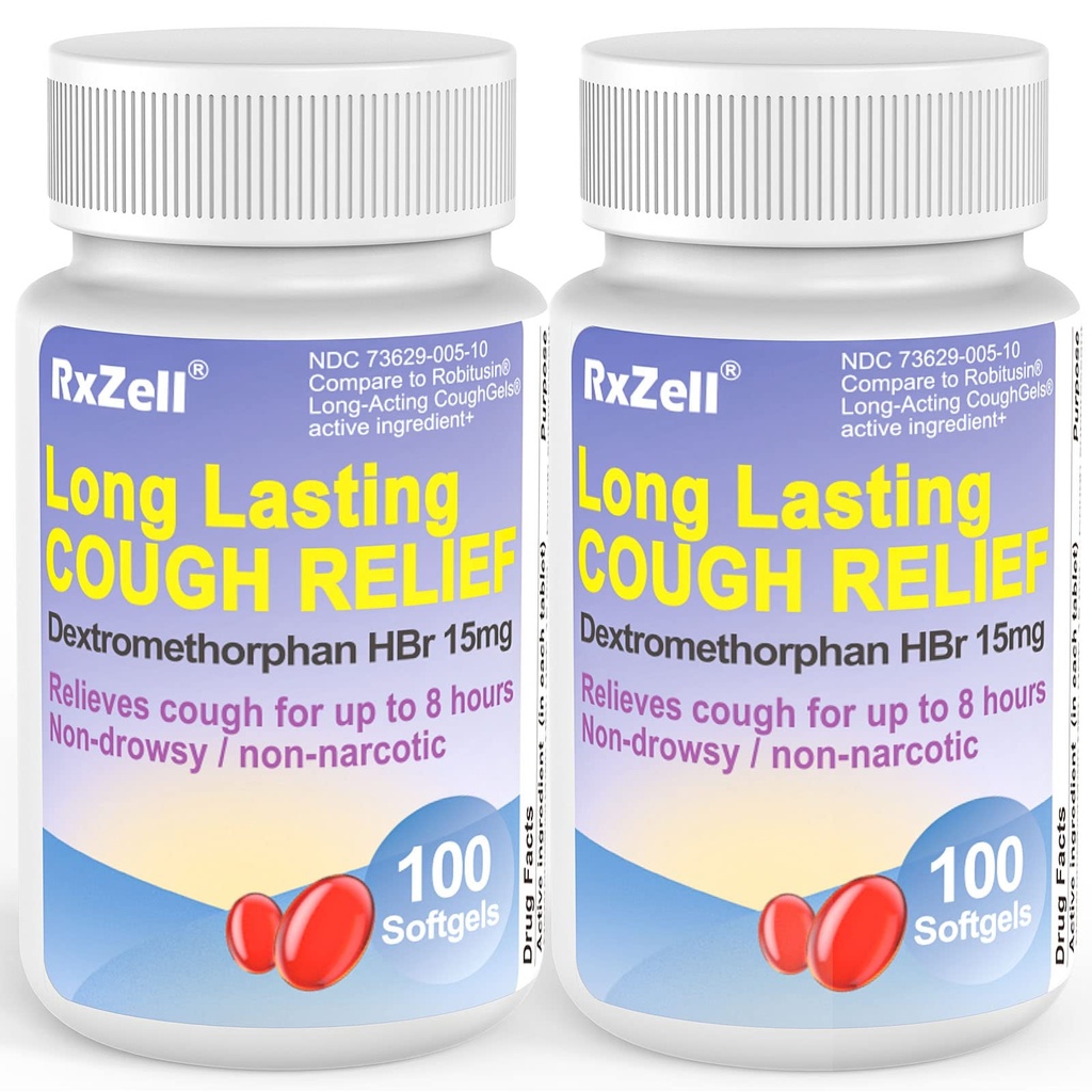 Reliéf dospělých kašel, Dextromethorfan HBr 15mg (200 Softgels), 8 hodinová dlouhotrvající, nenucené, kašel / Bronchial Suppressant