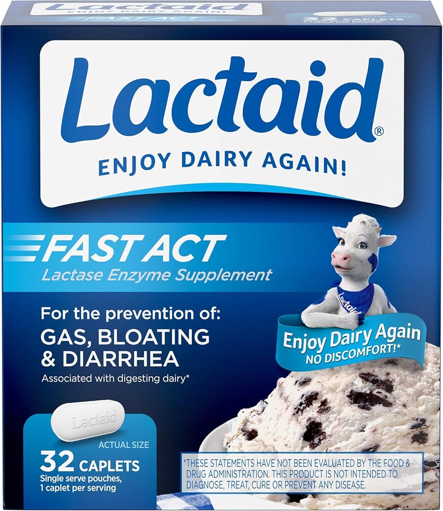 Lactaid Fast Act Lactosa Intolerance Relief Caplet with Lactase Enzyme, 32 Travel Packs of 1-ct.