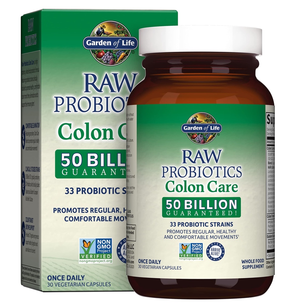 Zahrada života Probiotika pro ženy a muže - Raw Probiotics Colon Care 50 Miliardy CFU a enzymů, Raw Fruits, Veggie, Jednou denně Acidophilus Probiotic pro regulaci a imunitní zdraví - 30 Kapsle