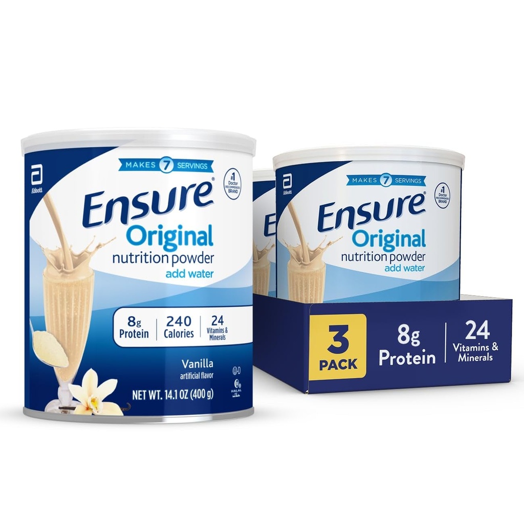 Zajistěte Original Vanilla Nutrition Powder 124; Vanilla Protein Powder 124; Small Meal Replacement Shake Mix 124; 8g Protein, 24 Vitamíny & Minerály 124; Imunní zdraví 124; 14.1 oz - 3 balení