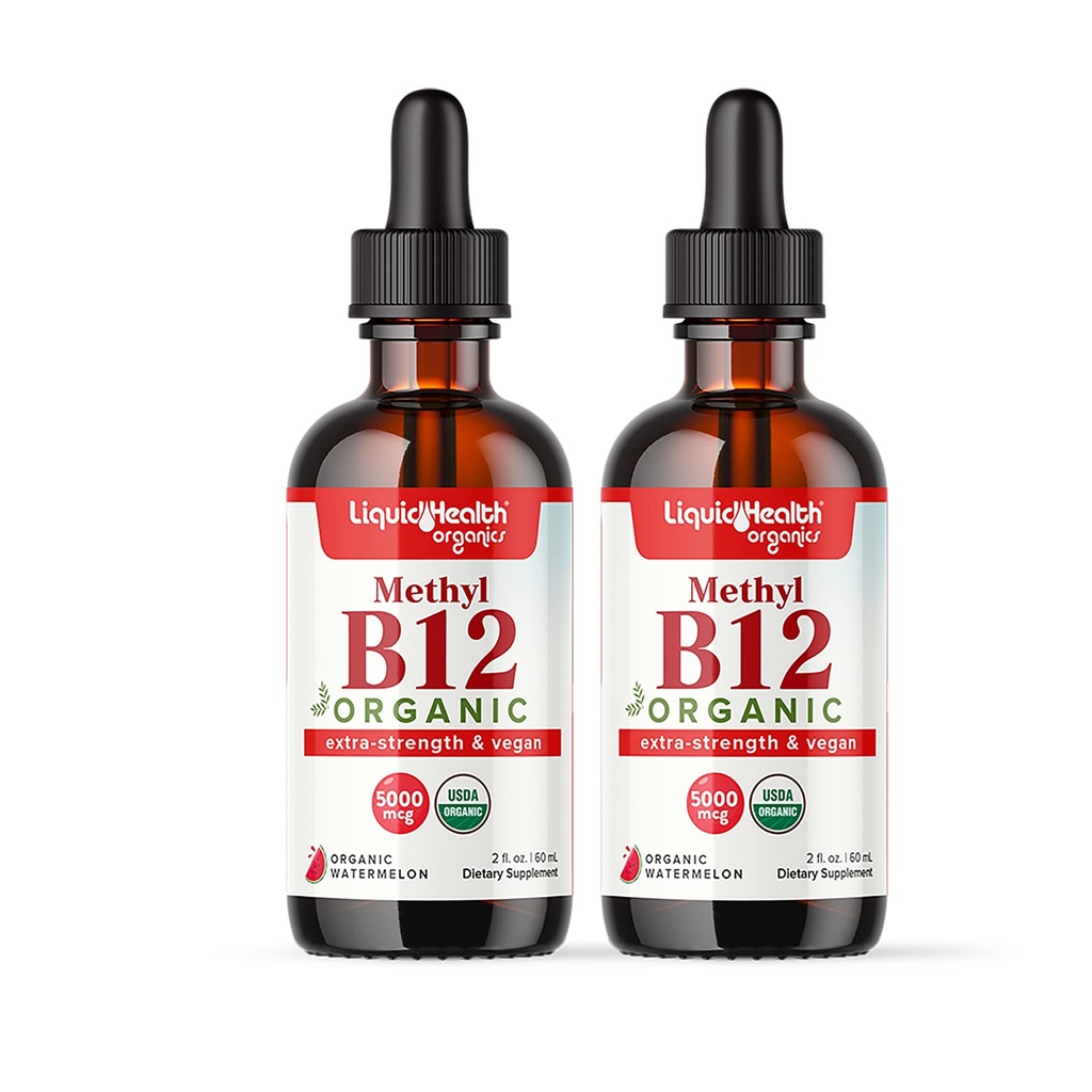 LIQUIDHELTH USDA Organic Methyl Vitamin B12 Methylkobalamin kapalné kapky s Tart Cherry Juice - Zvýšení energie, imunitní podpora, zlepšení paměti a koncentrace - USA Made, Vegan, Non- GMO (2 Pack)