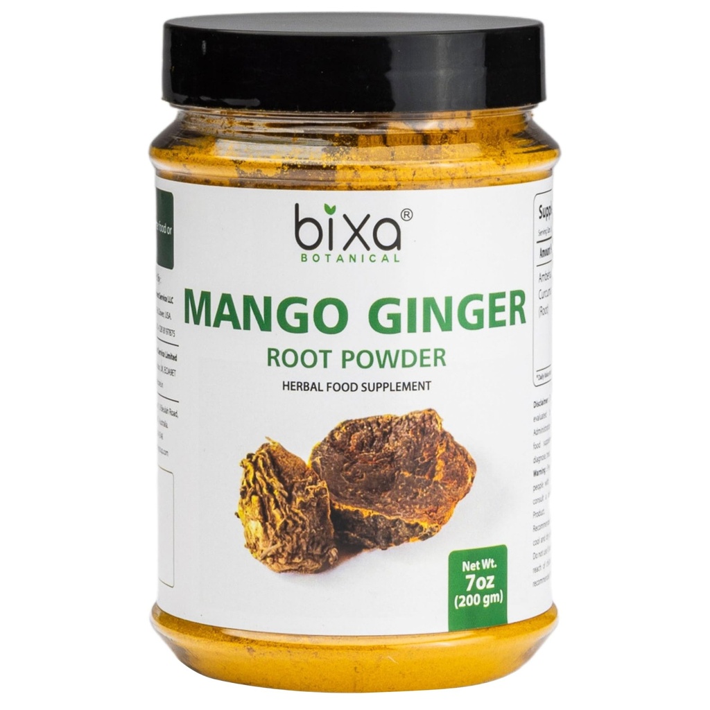 bixa BOTANICAL Mango Ginger Root Powder 124; Curcuma Amada Côte 124; Ambehaldi Côte Ayurvedic Herbal Supplement Côte 124; 200 Grams / 7 OZ Côte 124; Gluten Free, Non- GMO, Steam Treated, Vegan, 100% Čisté.