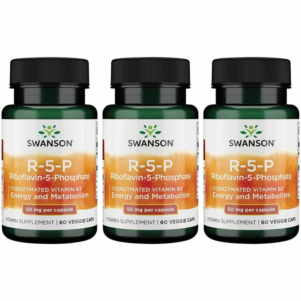 Swanson R-5-P (Riboflavin- 5-Fosfát) - vitamín B2 dodatek k podpoře energie, metabolismus a vize zdraví - přírodní wellness vzorec - (60 kapslí) (3 balení)