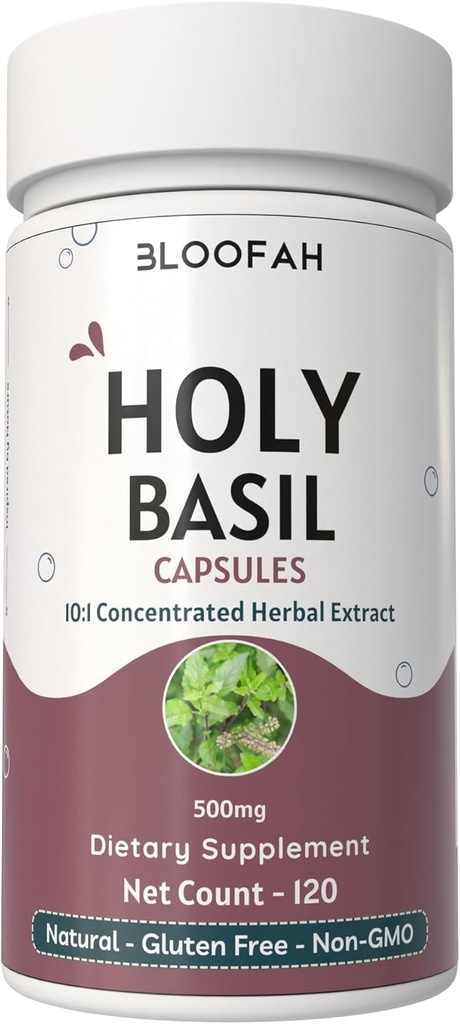 Holy Basil Leaf Kapsle 500mg Capsle 124; Koncentrované 10: 1 Extract Octaintenuiflorum Bylinný dodatek CP124; Non- GMO, gluten- Free CP124; Snadno polykat (120 Počet (balení po 1))
