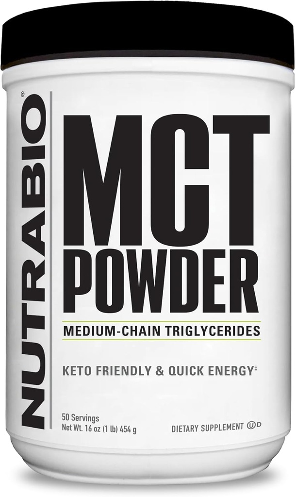 NutraBio MCT Powder, Medium Chain Triglycerides, Lean Weight Gain, Keto Friendly, 1 LB. Prášek - 50 Služeb