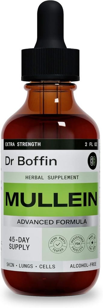Mullein Leaf Liquid Extract 2 FL OZ - Extra náročná 124; Advanced Formule - Přírodní doplněk tekutá tinktura - Vyčištění plic a detox - Respirační zdraví a imunitní podpůrné kapky