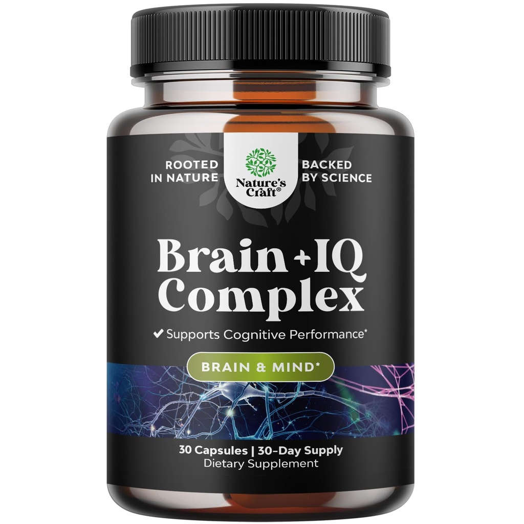 Nootropní Paměťový dodatek pro podporu mozku - Paměťové pilulky pro mozkový boost a přírodní energetický booster - Vitamin B12 Bacopa Monnieri Rhodiola Rosea DMAE Ginkgo Biloba Fosfatidylserine - 60 Počet