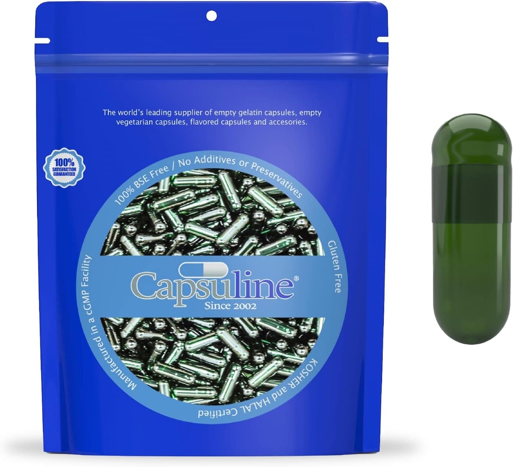 Kapsle Capsuline Chlorofyl Barevná velikost 00 Prázdné Vegan Kapsle - 1000 Hrabě - Prázdný Veggie Pill Kapsle - DIY Zeleninové Kapsle Filling - Prázdná Caps - Kosher Non- GMO Certified (Green)