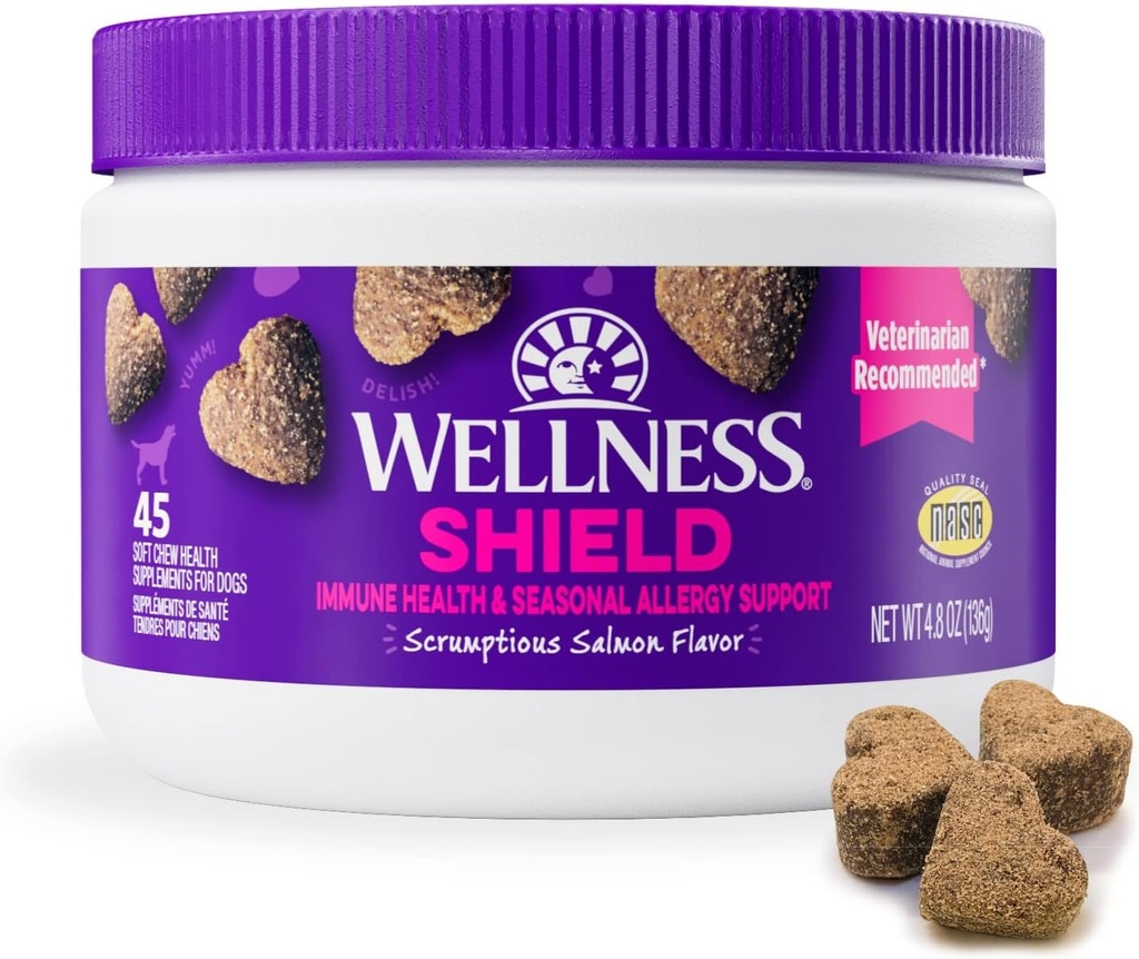 Wellness losos Ochucené měkké žvýkací imunita & alergie doplňky pro psy, 45 Počet