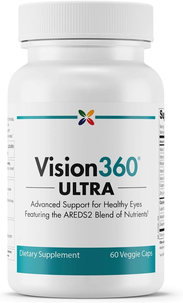 Stop Aging Now - Vision360 Ultra AREDS2 - Vision and Eye Health - Eases Eye Strein and Fatigue - Vitamin C, Vitamin E, Vitamin D3, Vitamin B2 a B12, Zinek, Měď, Astaxanthin, Lutein - 60 Vcaps