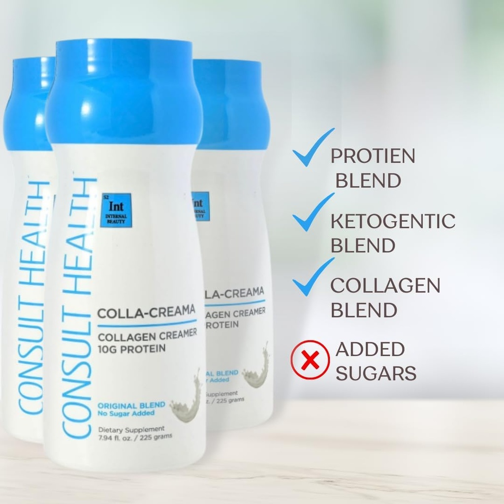 Consult Health - Colla- Creama Collagen Creamer dodatek - 10g Protein - Ketogenní směs - Powder Coffee Creamer - Coconut Oil, Energy Boosting MCT Oil - No Add Sugar - 7.94 oz
