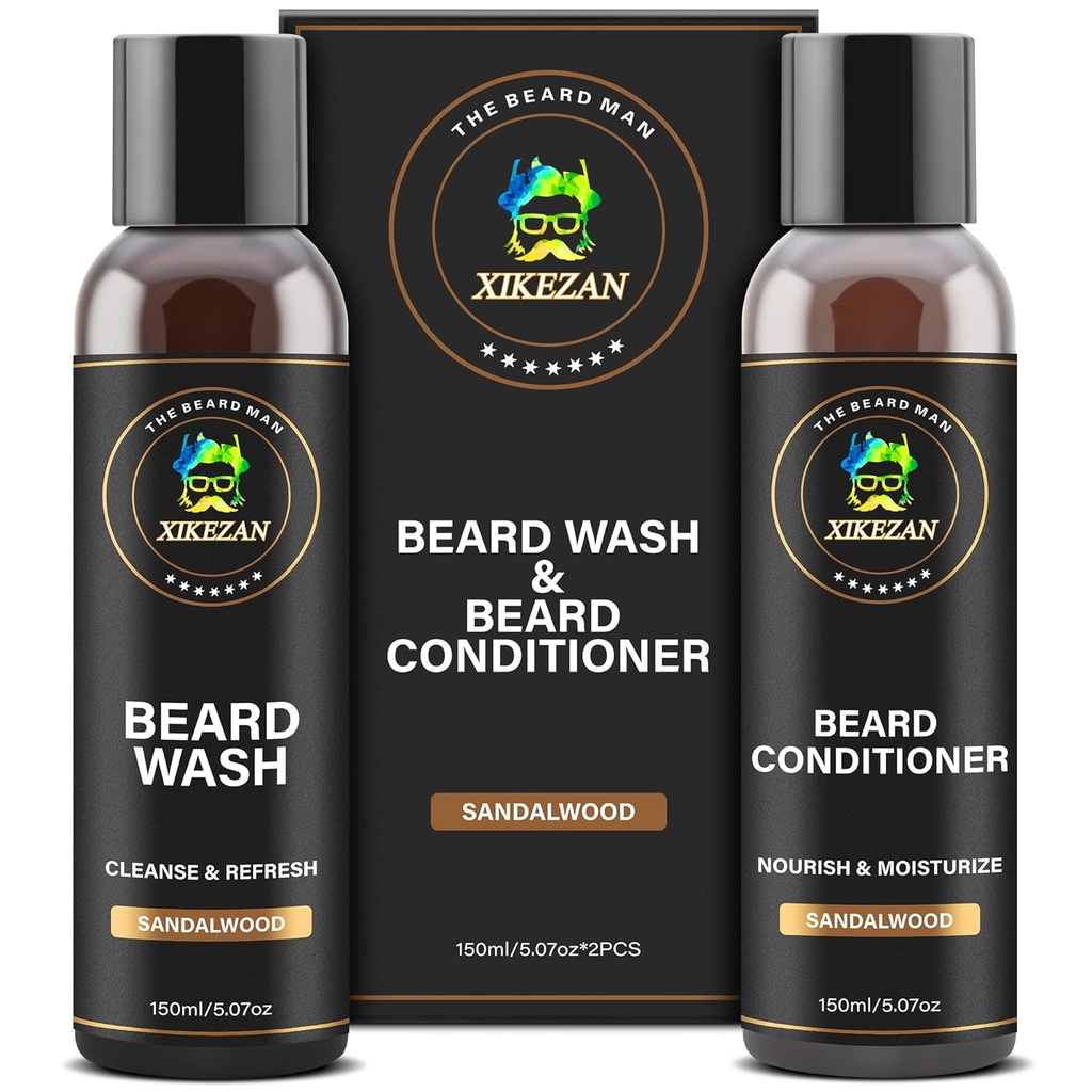 XIKEZAN Beard Wash & Beard Conditioner Natural Softtener Set w / Argan & Jojoba Oils Smooth & Posiluje vánoční skladování Stuffers Den otců dárky pro muže ho táta přítel manžel