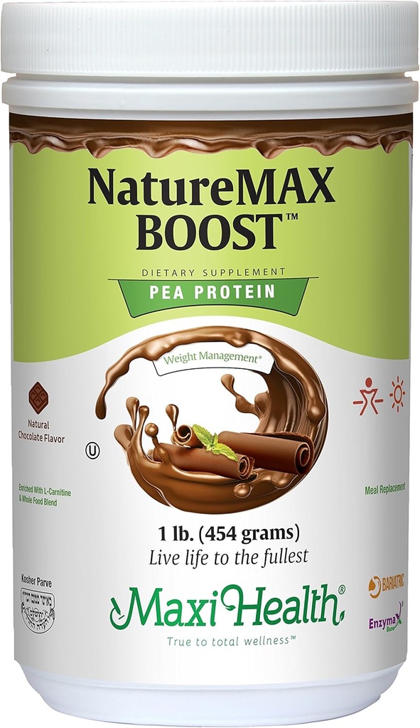 NatureMax BoostTM Pea Protein Powder - Energetický dodatek Výměna jídla - 20g Protein Per Serving - Přírodní čokoláda Flavor - Kosher Vitamin - 1lb.