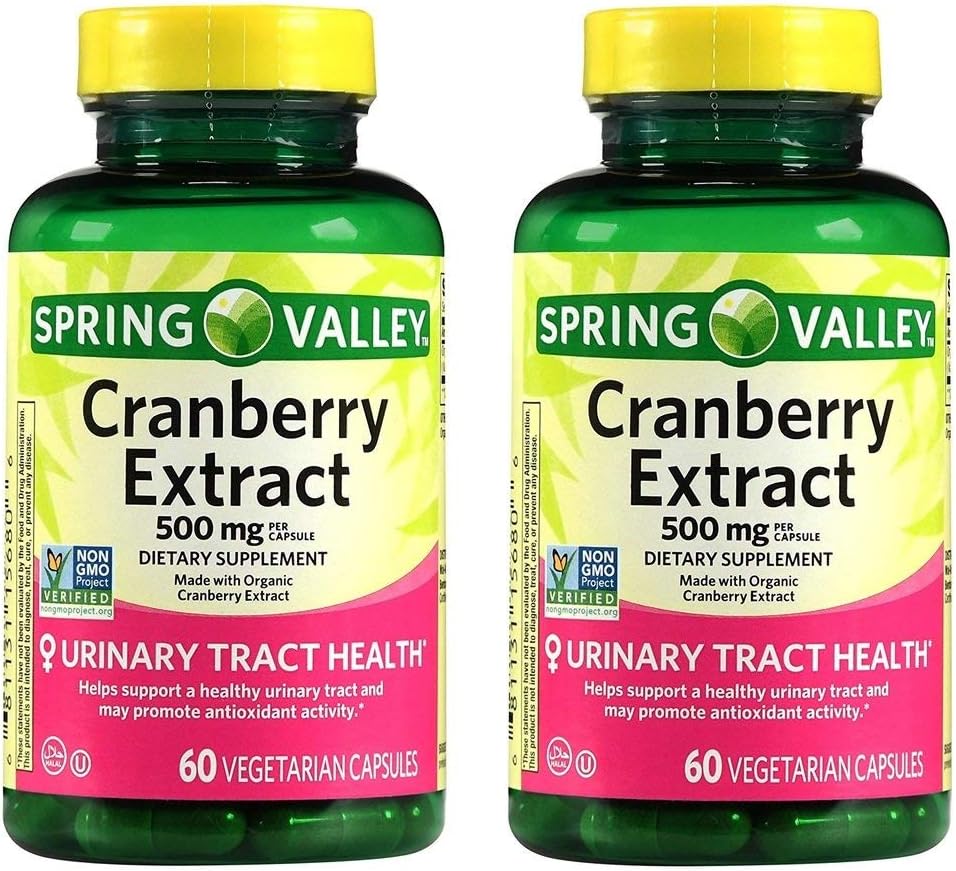 Spring Valley Cranberry Extract For Urinary Tract Health, Dietní dodatek, Antioxidační zdraví, 60 Počet, 500 mg na kapsli (Balení po 2)