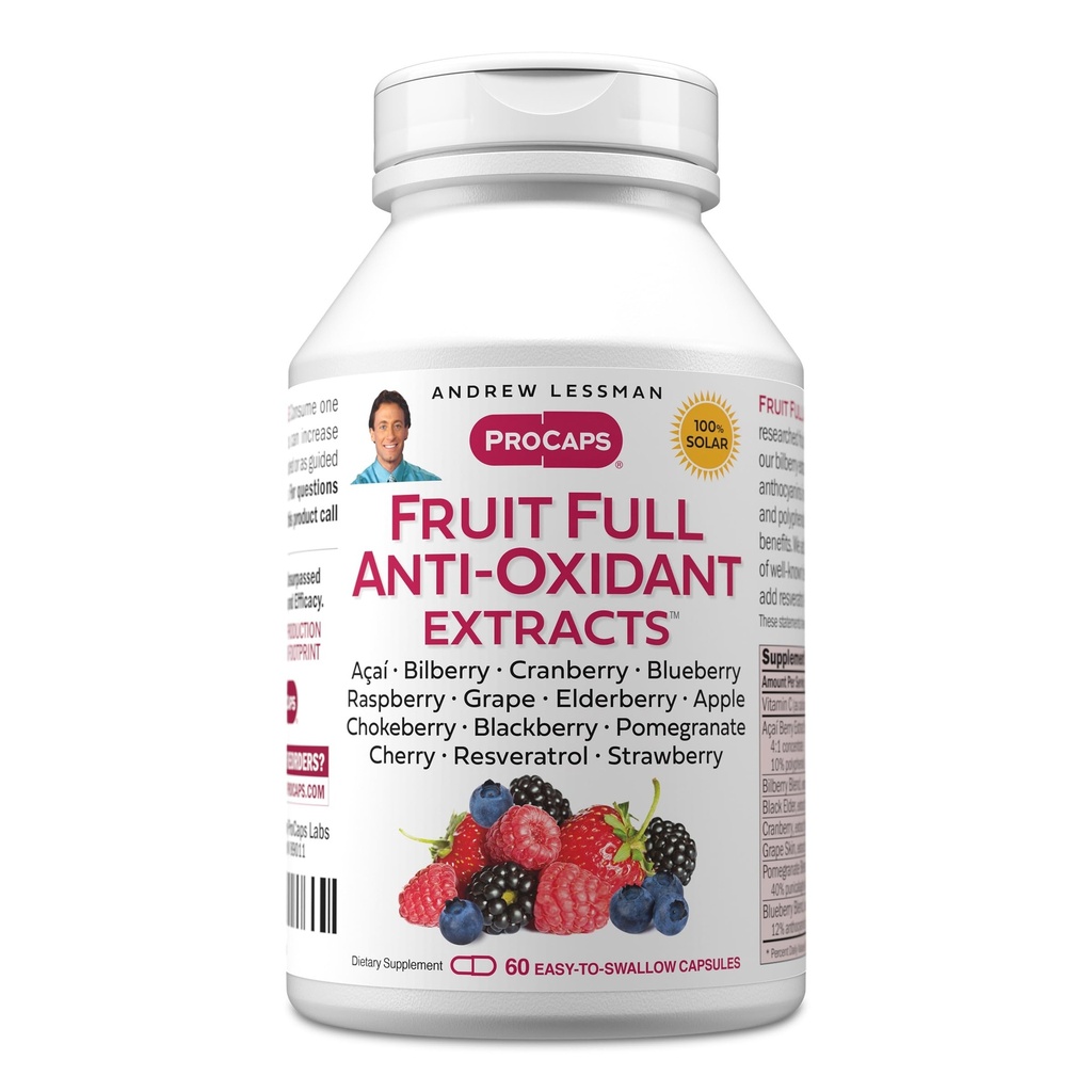 ANDREW Lessman Fruit Full Anti- Oxidant Extrakts 60 Kapsle - 14 Přírodní ovoce a Berry Extrakty. Borůvky, Brusinky, Grapefruitová semena, Grapefruitová jablka, Resveratrol a další.