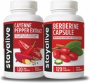 STAY ALIVE Cayenne a Berberine Bundle s Ceylon Skořice a hořké Gourd Extract, 240 Vegan pilulky, Non-GMO & gluten Free Berberine Cayenne Pepper Dodatek
