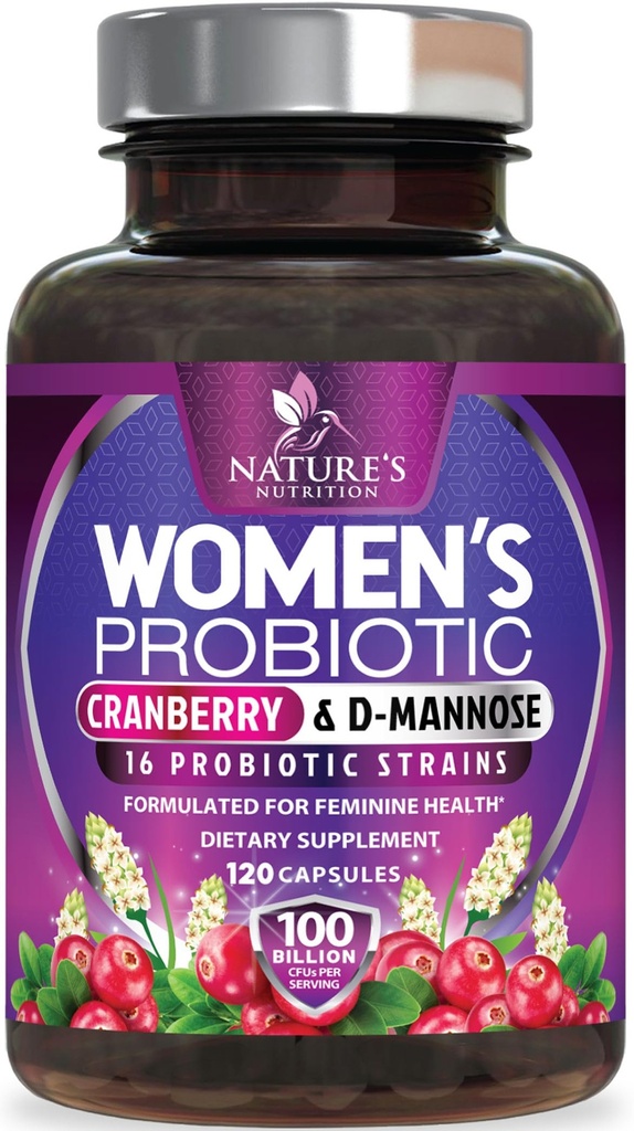 Probiotika pro ženy 60 miliard CFU - 16 Stravovací šňůry, Prebiotika a brusinky, PH rovnováha, Digestivní zdraví, Vaginální a imunitní podpora, Womens Probiotic pro Gut zdraví, Stabilní - 120 Kapsle