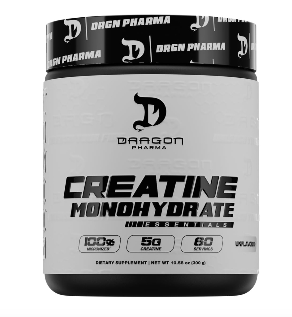 DRAGON PHARMA Creatine Monohydrát, Podpora svalové obnovy, Post- Workout Dodatek, Antioxidant Podpora (60 Služeb, Neochucené)