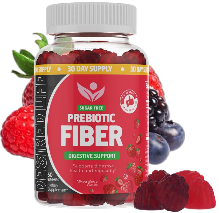 Sugar Free Prebiotic Fiber Gummies pro dospělé Děti Smíšené Berry Flavor Plant Dodatek pro ženy Muži, Denní stravovací zdraví Regularita 60 Počet (balení po 1)