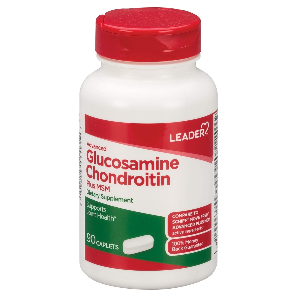 Leader Advanced Glucosamine Chondroitin Plus MSM, dodatek stravy, porovnat s Schiff Přesun zdarma Advanced + MSM Aktivní ingredience 90 Kaplety