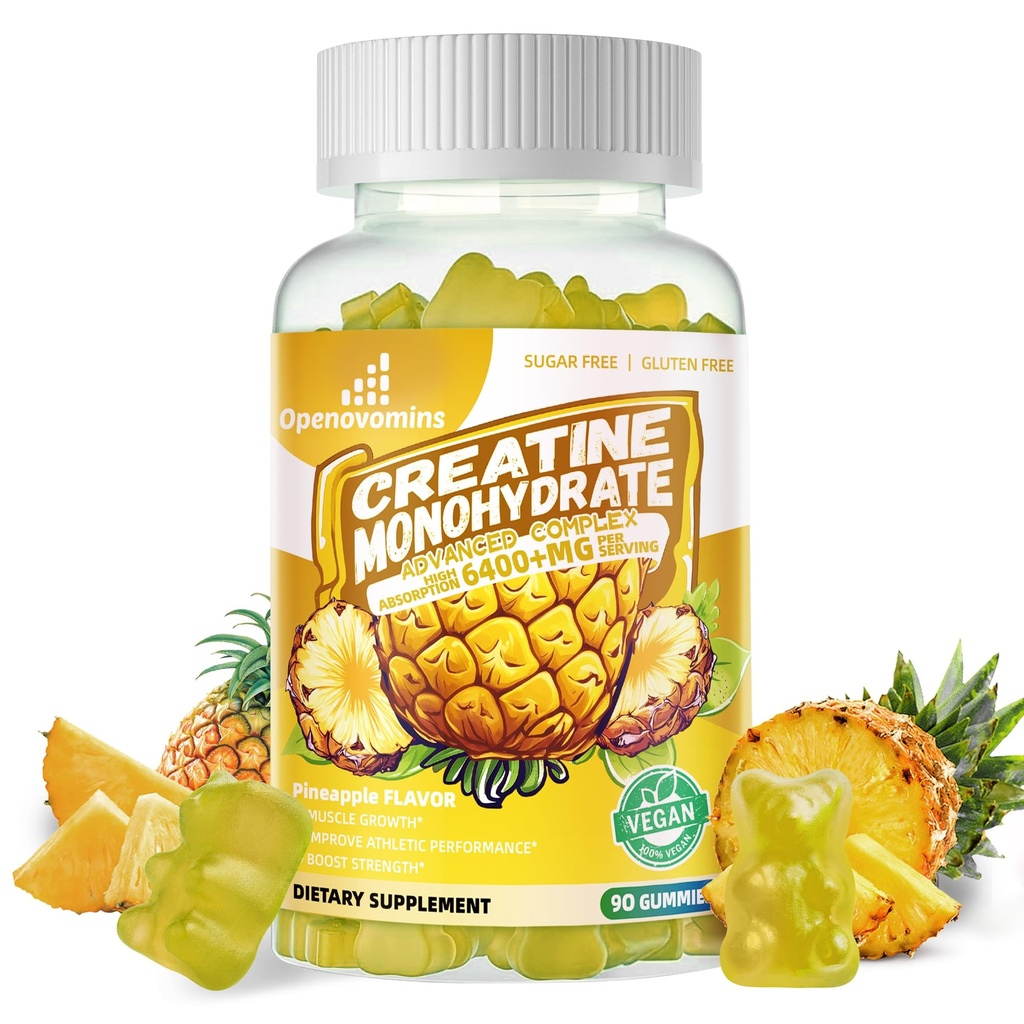 Creatine Monohydrát Žvýkačky Komplex pro muže a ženy - Advanced Formule W / L- Taurin + vitamin B12, Cukr zdarma Žvýkací doplněk, 90 Ananasové žvýkačky
