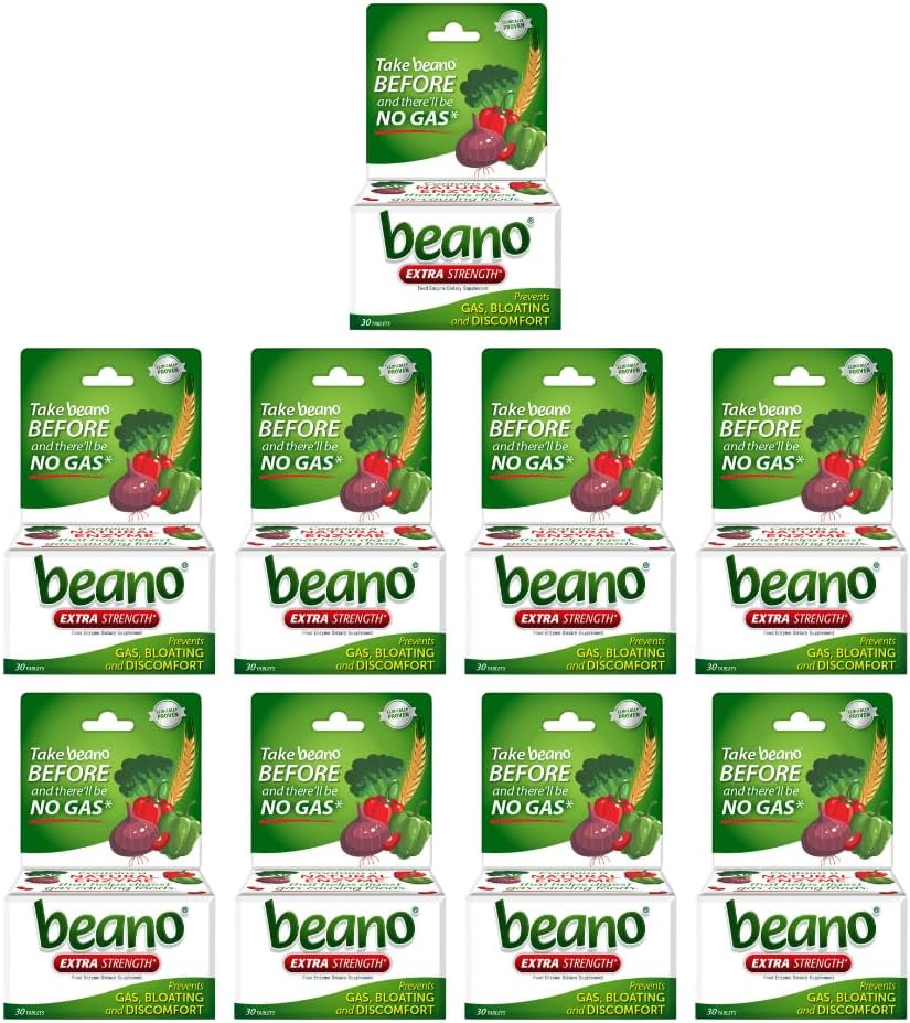Beano Extra síla, Stravovací enzym dodatek, Prevents plyn, foukání a discomfort (balení May Vars) 30 Počítat každý (balení po 9)
