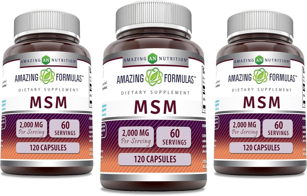 Amazing Applicas MSM (Methylsulfonylmethan) Dodatek 124; 2000 Mg Per Serving Application 124; Kapsle 124; Non- GMO Creditor 124; Gluten Free Application 124; Made in USA (3 balení, 120 Počet)