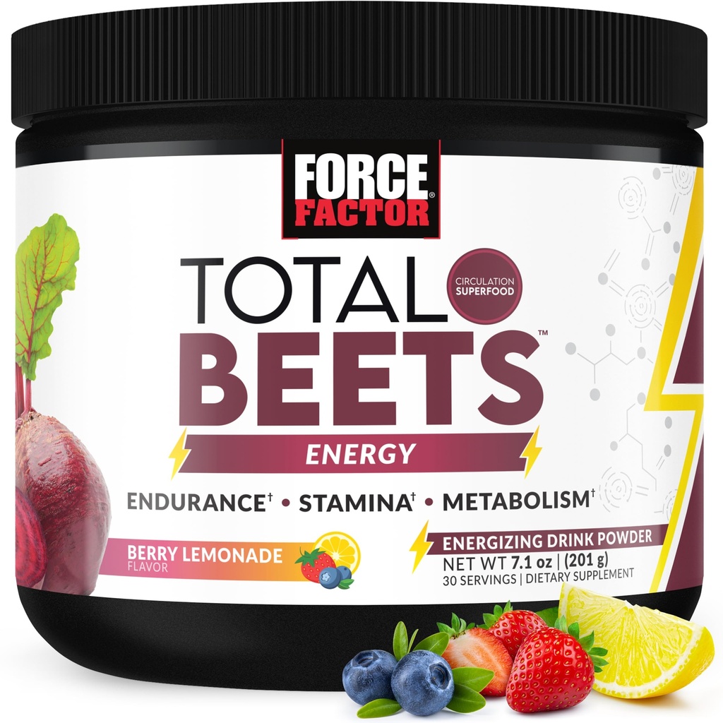 FORCE FACTOR Celkem Beets Beet Root Powder with Energy, NO3-T ® Nitrates to Support Circulation, Blood Pressure, Blood Flow, and Stamina - Plus zelený čaj Extract. A Superfood dodatek, 30 Služeb