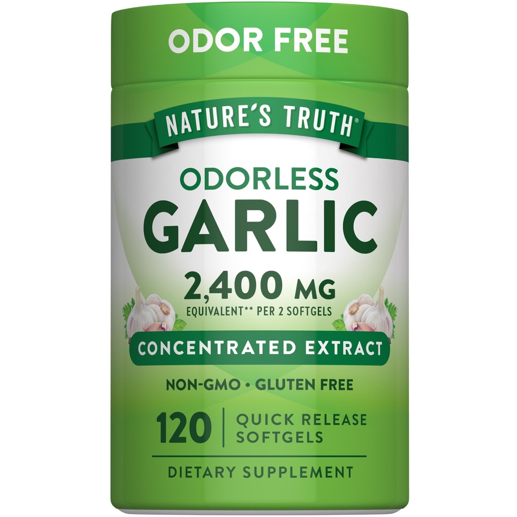 Nature 's Truth Odorless Česnek 2400 mg FLAVIS 124; 120 Softgels FLAVIS 124; Extract Pills FLAVIS 124; Non- GMO, gluten zdarma dodatek