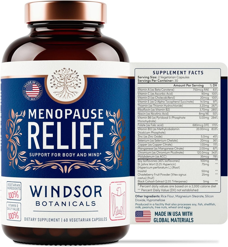 Menopauza Doplňky pro ženy - Windsor Botanicals Multivitamin s Chastebrry, Black Cohosh pro návaly horka, Menopauza Relief a Hormon Balance pro ženy - 60 Přírodní Progesterone estrogen pilulky
