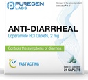 Puregen Labs Anti- Diarrheail Caplet - 24 Počet - 2 mg Loperamid Hydrochloridum - Easy- to- Swallow Anti- Diarhea pilulky - Průjem a úleva žaludku - Kontrolní příznaky průjmu