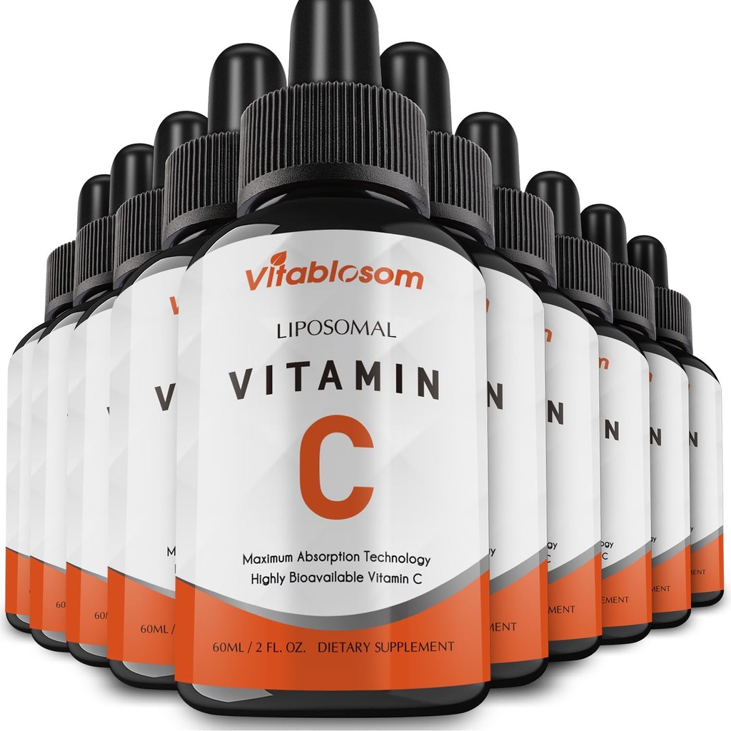 Lipozomální vitamin C 2000mg tekutý pro dospělé, vysoce absorpční VIT C, Maximalizovat vitamín C, Dobré pro imunitní systém a antioxidant, 60ML (10 lahví)