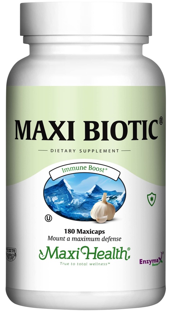 Maxi Health - Maxi Biotic Aged Česnek Extract Kapsle (180 Počet) 124; Kyolický česnek dodatek s Spirulina, Echinacea, Oregano a Enzymax - Přírodní antioxidant - Wellness Support