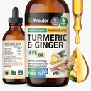 BIO KRAUTER ® Turmerický a zázvorový dodatek - Čistá veganská tekutá kurkuma a zázvorová tinktura s pepřem 4 Fl.Oz 56 dní dodávky - Kurkumin kapky pro společnou podporu, antioxidant a imunitní podpora