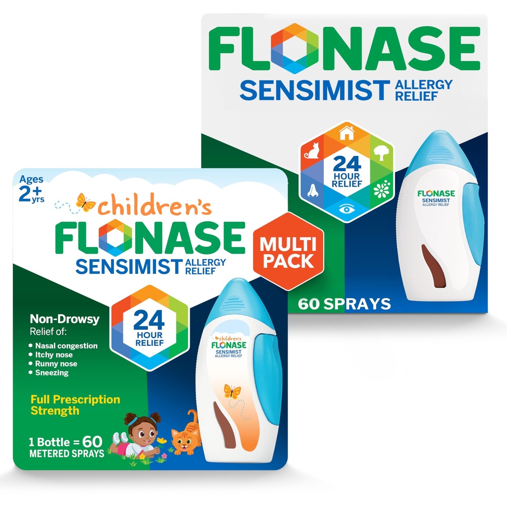 Flonáza Sensimist Alergie Relief Nasal Spray pro dospělé a děti - 120 Sprays Celkem (2 Lahve 60 Sprays Each)