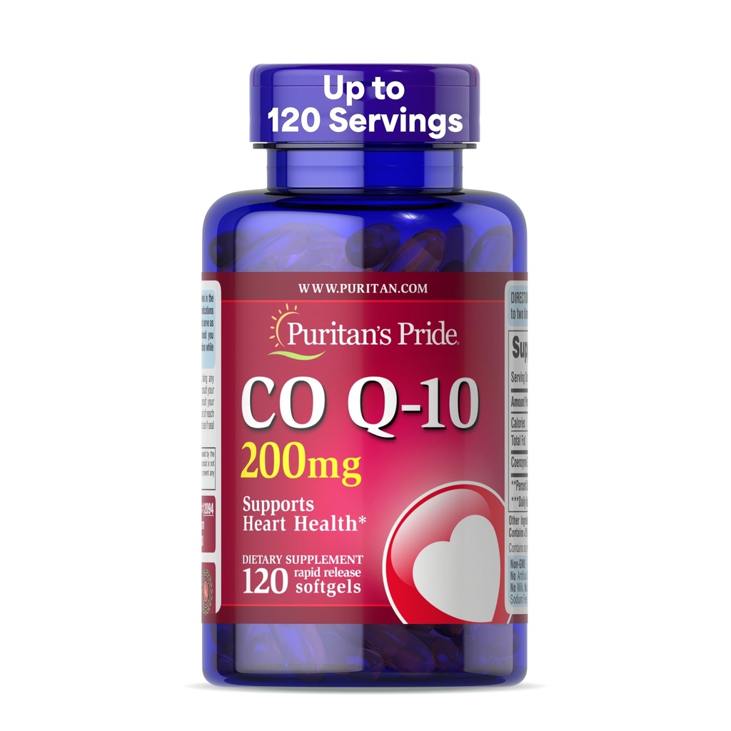 Puritan 's Pride Coenzym CoQ10 200mg, dodatek stravy pro srdeční zdraví, krevní tlak, orální guma zdraví, a zdravé stárnutí podpora, 120 Služeb, rychlé uvolnění Softgels