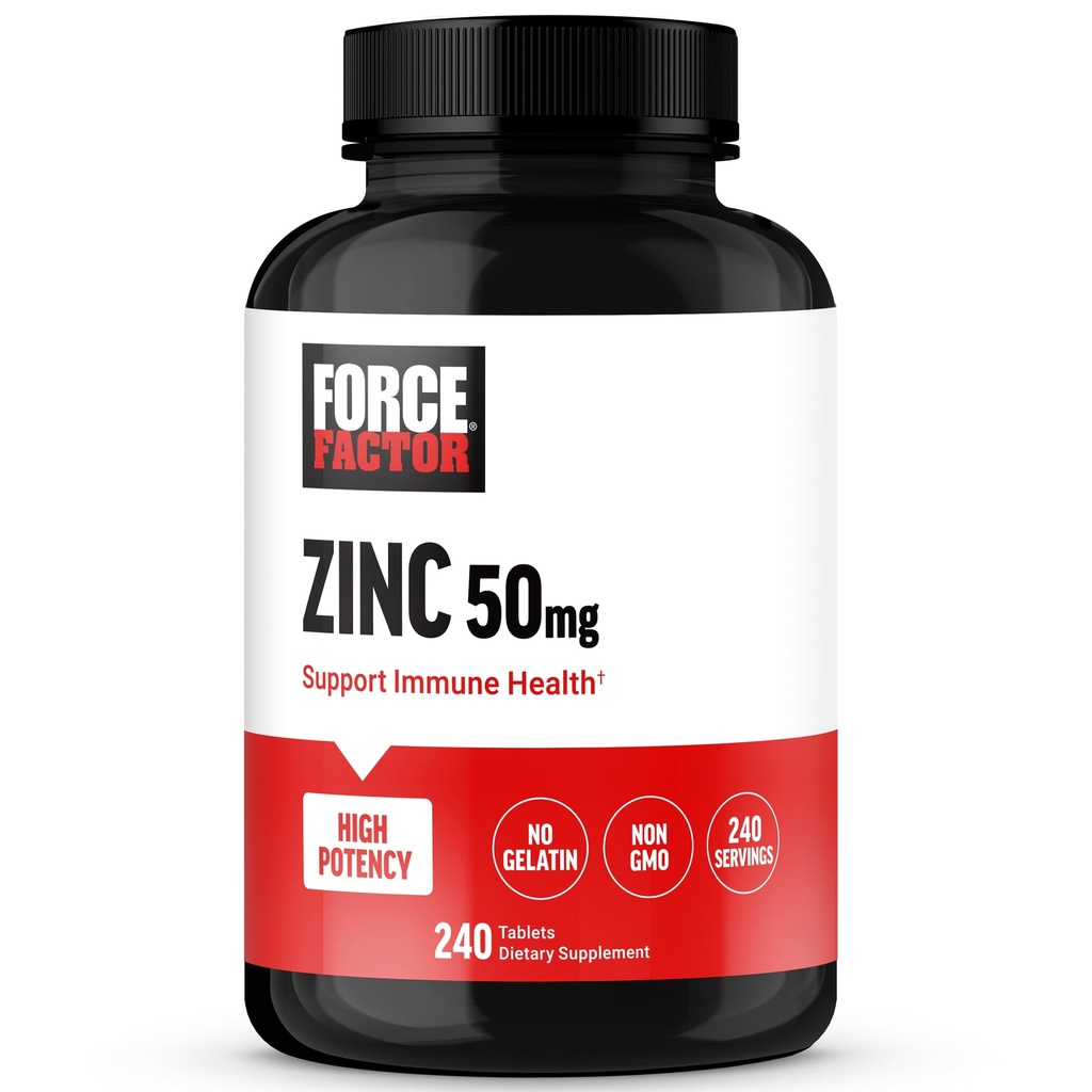 Force faktor zinek 50 mg, zink doplňky s oxidem zinečnatým prášek, zink glukonan, a zinek citrát pro imunitní podporu a imunitní zdraví, high- potency, Vegan, želatina zdarma, Non- GMO, 240 tablet