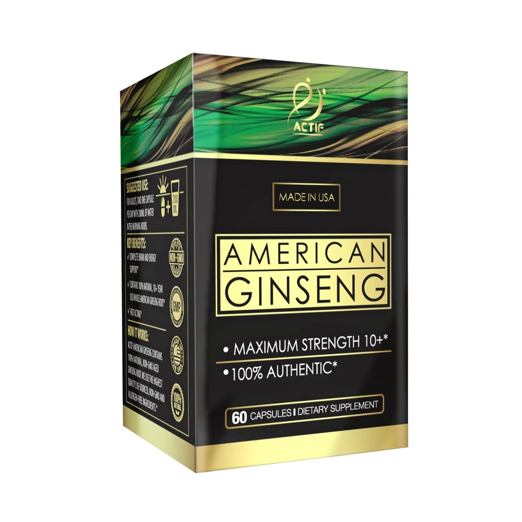 Actif American Ginseng - 100% Authentic 10 Year Old Ginseng, Non- GMO, 500mg - Made in USA