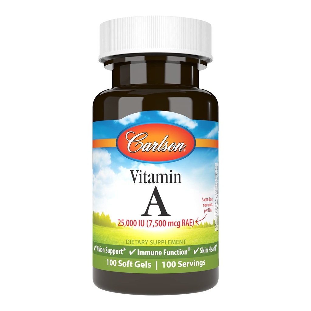 Carlson - Vitamin A, 25000 IU (7500 mcg RAE), Vision & Skin Health, Imunitní funkce, 100 měkkých gelů