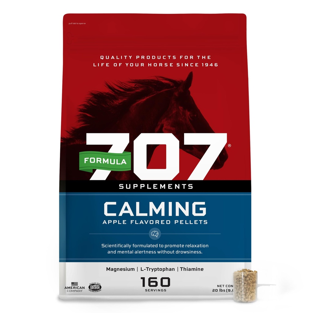 Vzorec 707 Calming Equine Appendix 20LB Bag - 160 Servings - Úzká úleva a zvýšený důraz na koně - L- Tryptofan, Thiamin & Magnesium