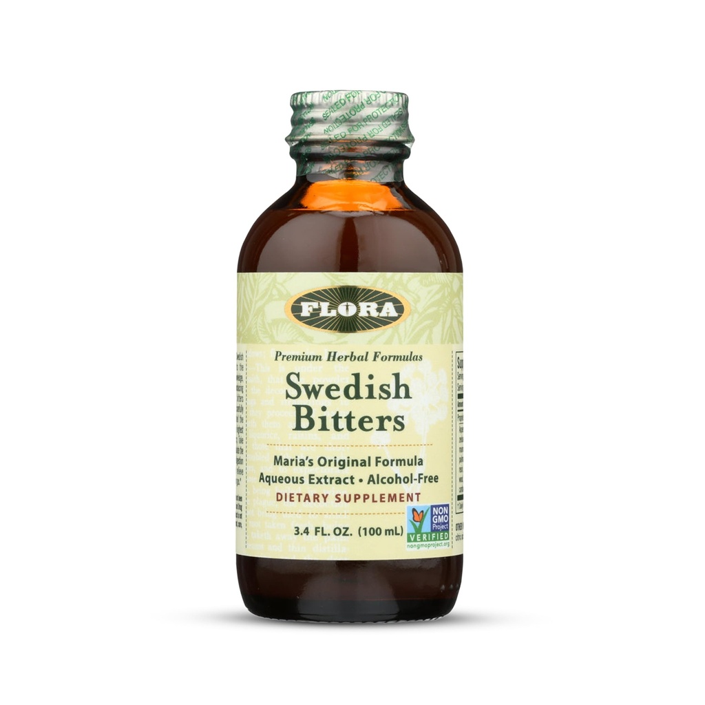 Flora - švédské Bitters for Digestion, Alcohol- Free Bitters Nápověda Floating & Digestion, Maria je původní vzorec vodní extrakt, Vegan, Kosher, Non GMO, 3.4-fl. oz. Skleněná lahvička