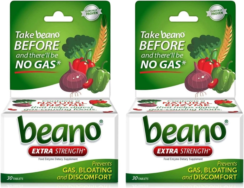 Beano Extra Strength, Gas Prevention & Digestive Enzyme Dodatek, 30 Počet (Balení po 2)