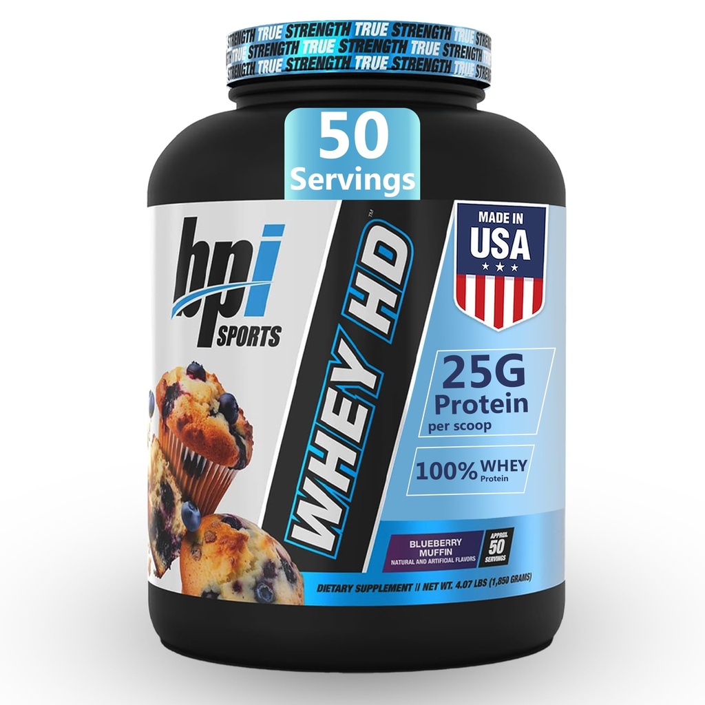 BPI Sportovní syrovátka HD Ultra Premium protein prášek izolát 124; Cvičení syrovátkové bílkoviny prášek pro muže a ženy pro svalovou gain 124; Mléčný protein koncentráty 124; Blueberry Muffin, 4.07 Libra