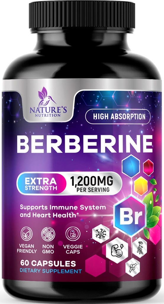 Berberine HCL 1200mg dodatek - Berberine HCI Kapsle Vysoké Absorpční dodatek pro srdeční zdraví a imunitní podporu, vysoká síla, gluten- Free, Vegan, Non- GMO pilulky - 60 Veggie Kapsle