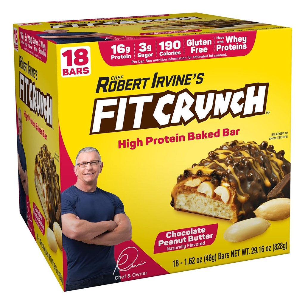 FITCRUNCH Snack Size Protein Bary, 6-vrstvý pečený bar, 3g cukru & měkký dort jádro (18 barů, arašídové máslo)